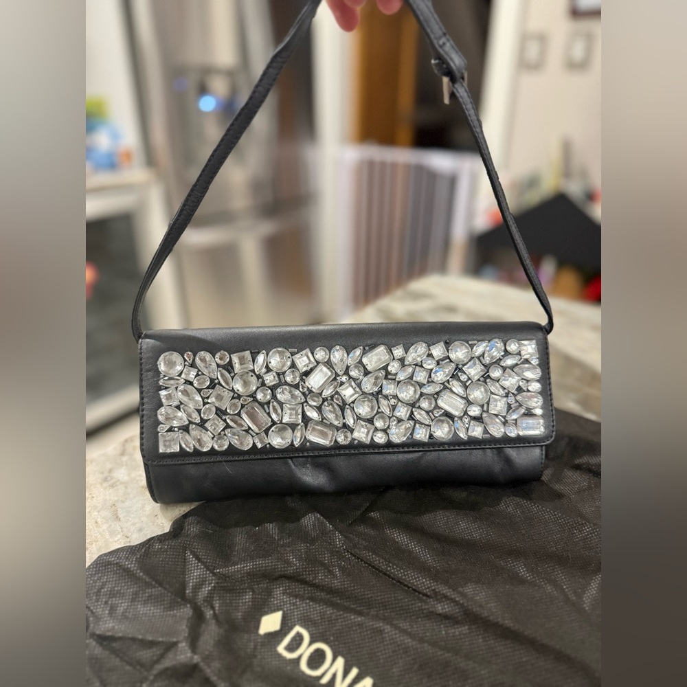 Lovely J. Pliner vintage leather Black and Silver Clutch Geometric Design